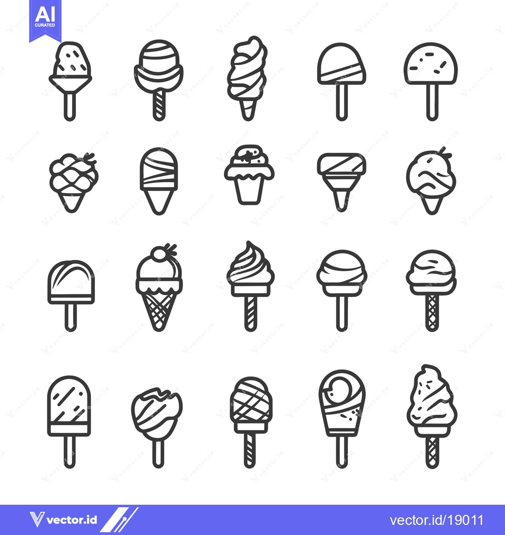Premium Vector dari A Set of Twenty Ice Cream and Popsicle Icons