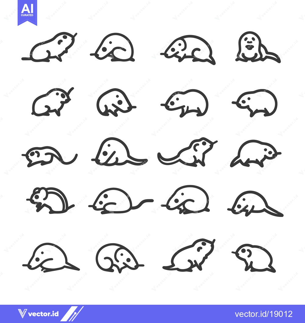 Premium Vector dari A Set of Twenty Line Drawings of Mice and Rats in Various Poses