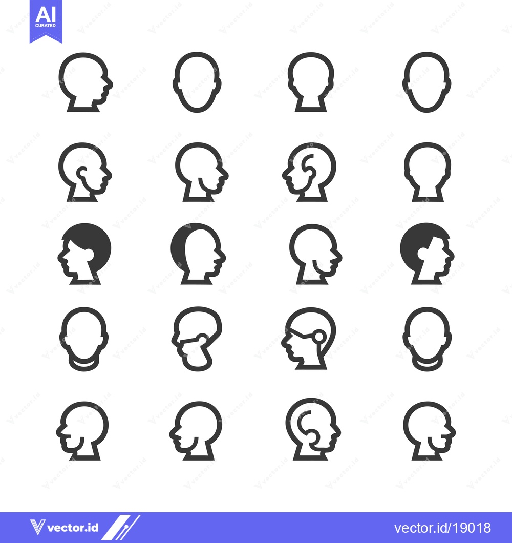 Premium Vector dari A Set of Twenty Profile Silhouettes of Human Heads