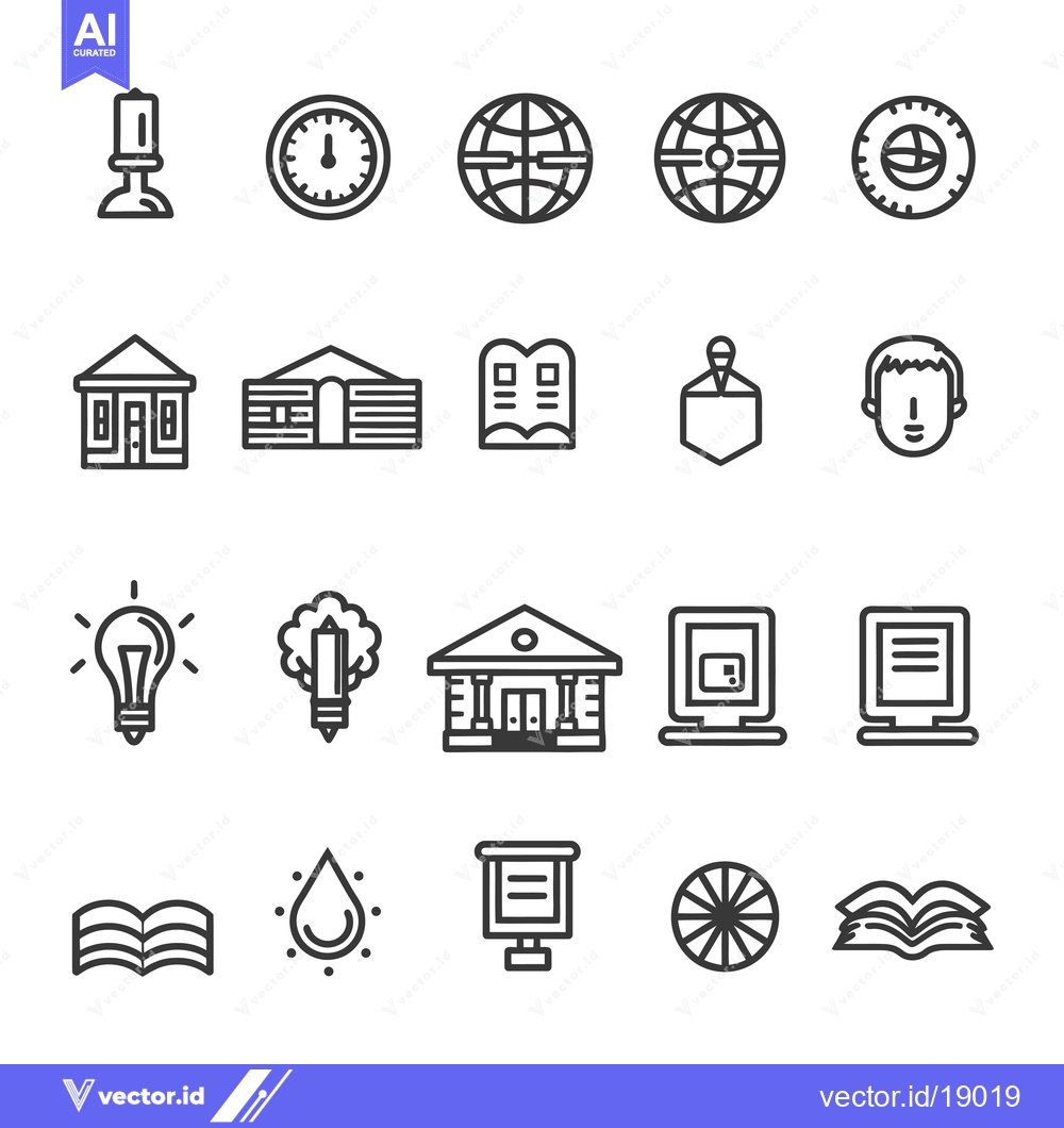 Premium Vector dari A Set of Twenty Simple Black and White Line Icons Related to Learning