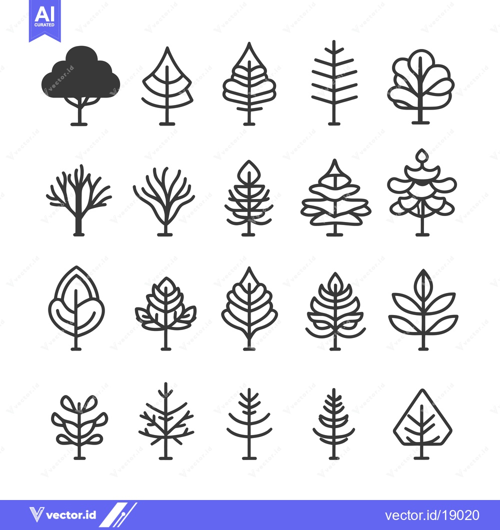 Premium Vector dari A Set of Twenty Simple Black and White Tree Icons
