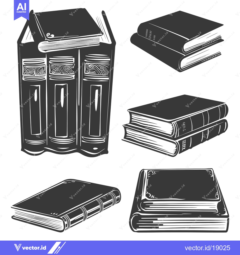 Premium Vector dari A Set of Vintage Book Illustrations in Black and White