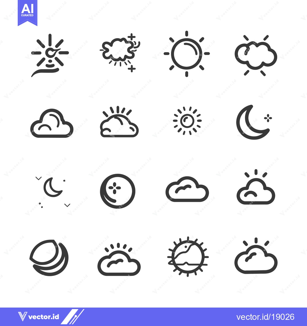 Premium Vector dari A Set of Weather Icons Depicting Sun, Clouds, and Moon