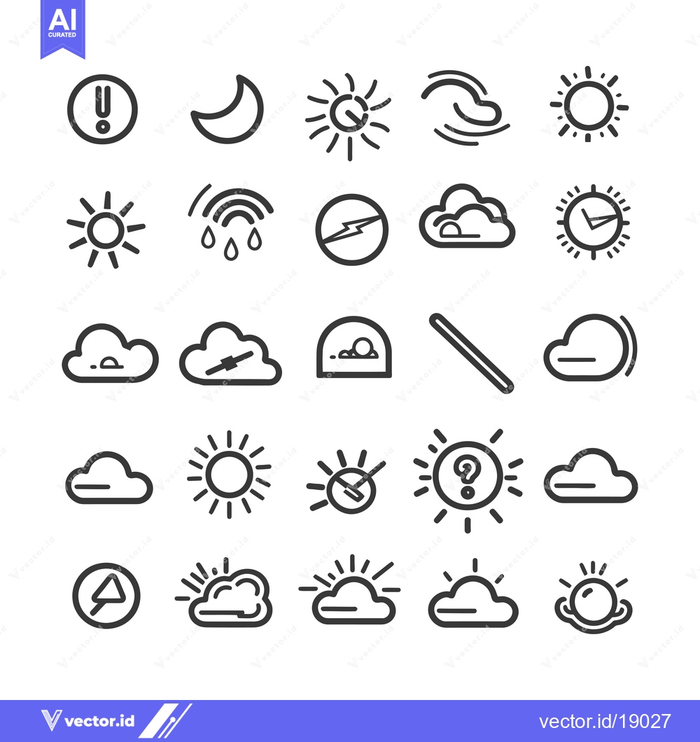 Premium Vector dari A Set of Weather Icons Featuring Sun, Cloud, and Moon Symbols