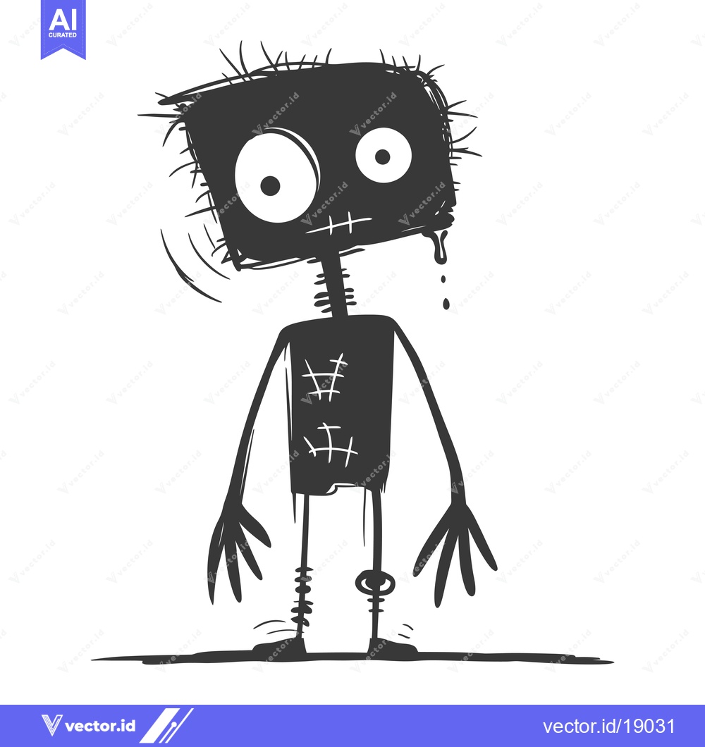 Premium Vector dari A Shaky, Black and White Cartoon Monster with Large Eyes