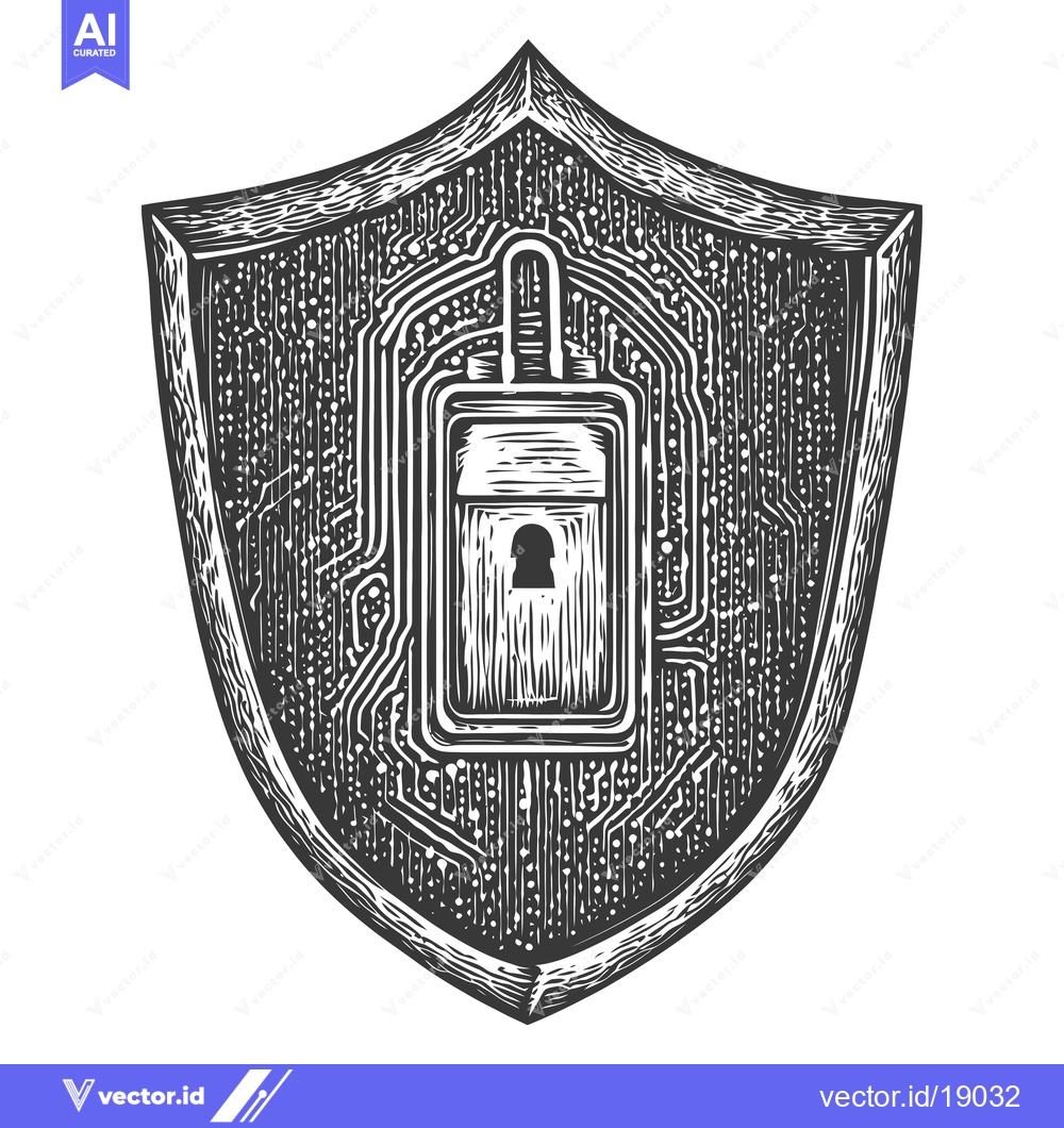 Premium Vector dari A Shield Enclosing a Circuit Board with a Keyhole