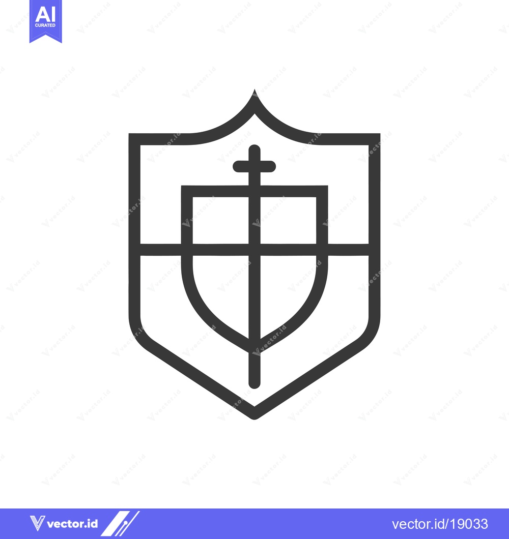 Premium Vector of A shield with a cross inside, signifying protection and faith.