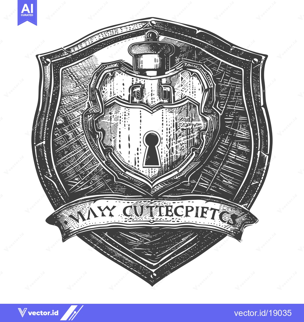 Premium Vector dari A shield with a heart shaped padlock and a banner underneath
