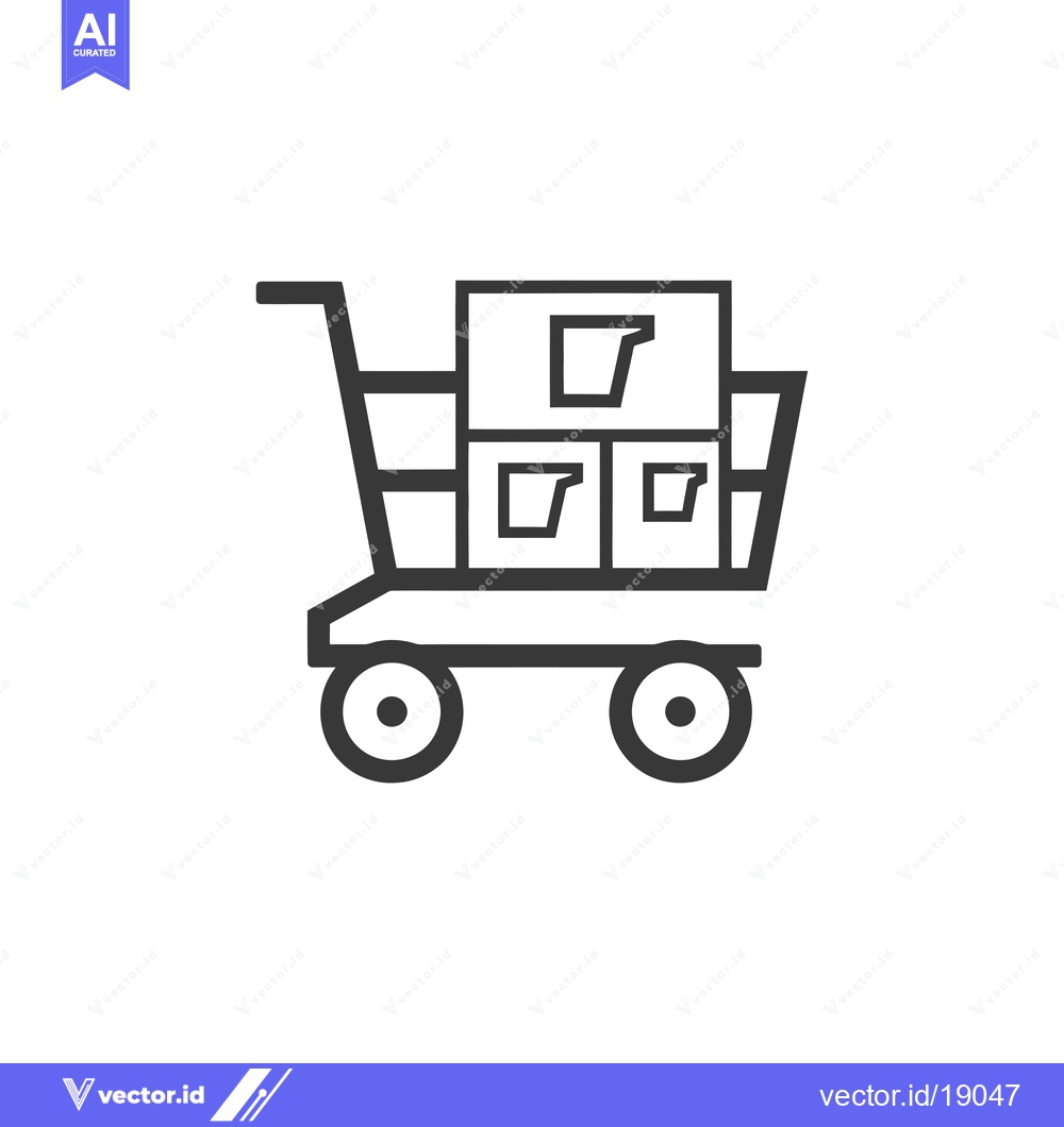 Premium Vector dari A shopping cart filled with boxes and two wheels