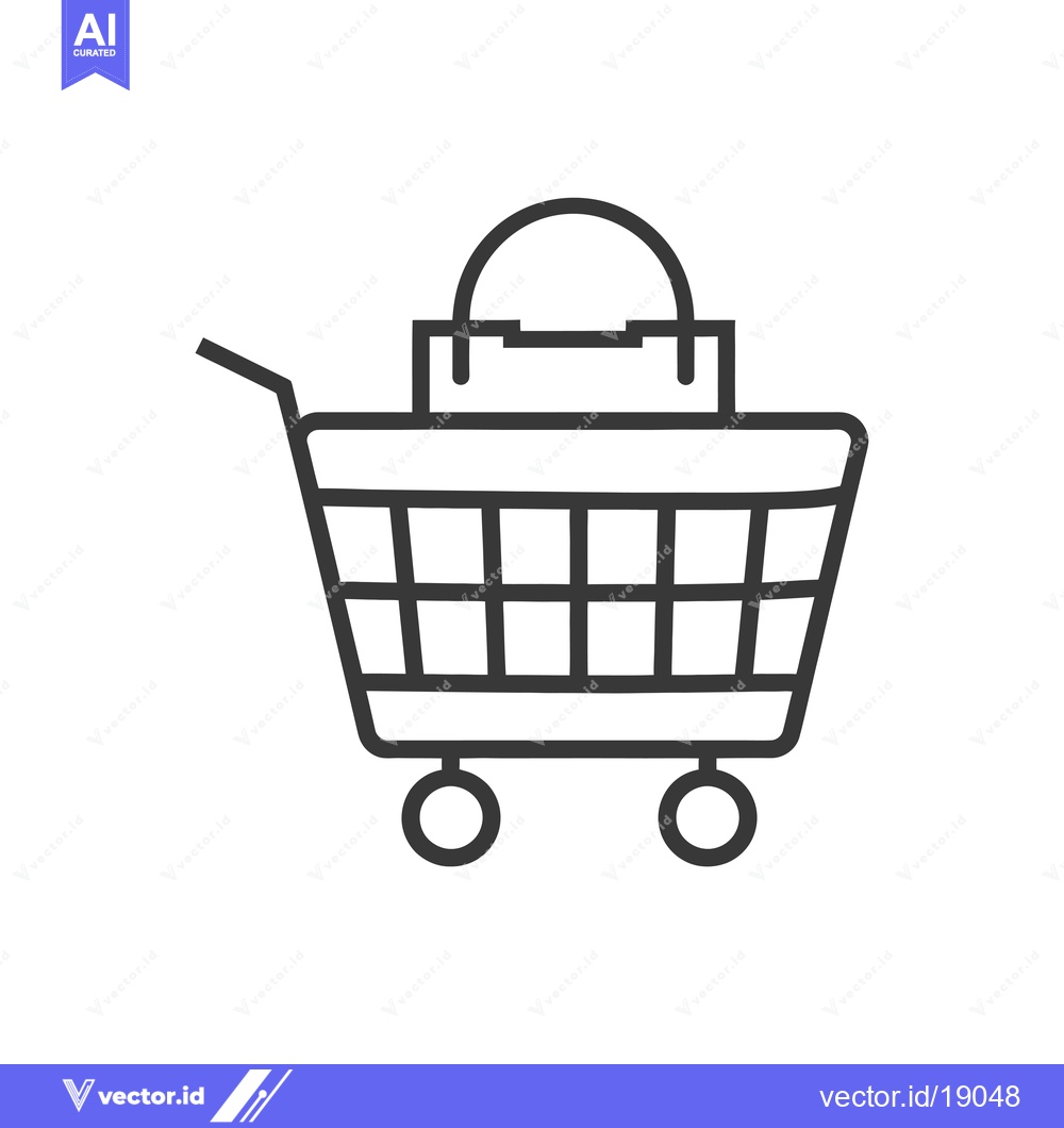 Premium Vector of A Shopping Cart Icon with a Bag on Top