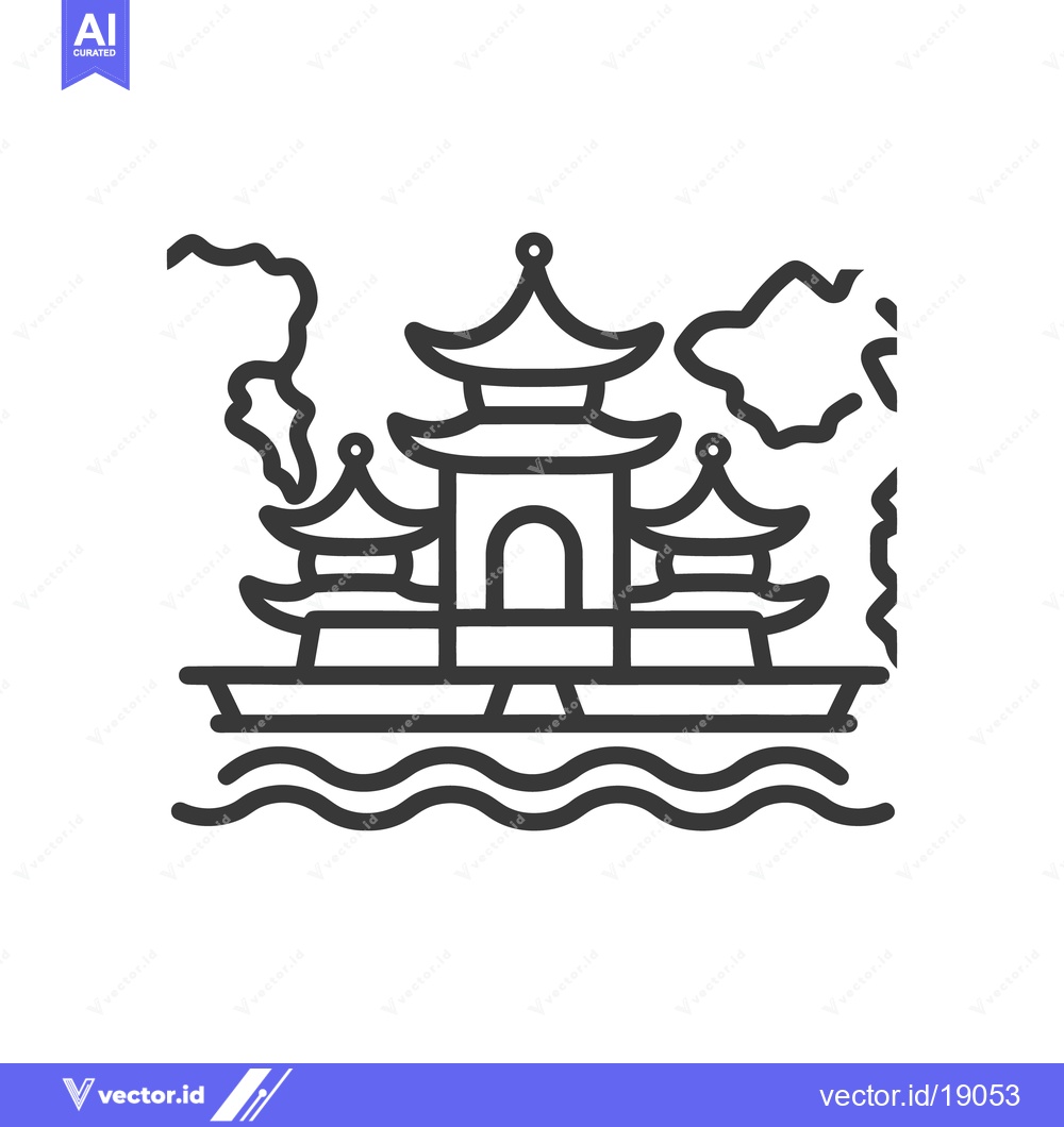 Premium Vector of Stylized Illustration Of Asian Inspired Buildings On Water