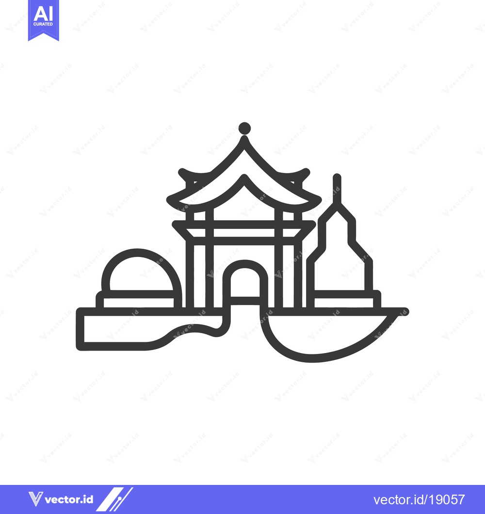 Premium Vector of Detailed graphic illustration showing an oriental style architectural