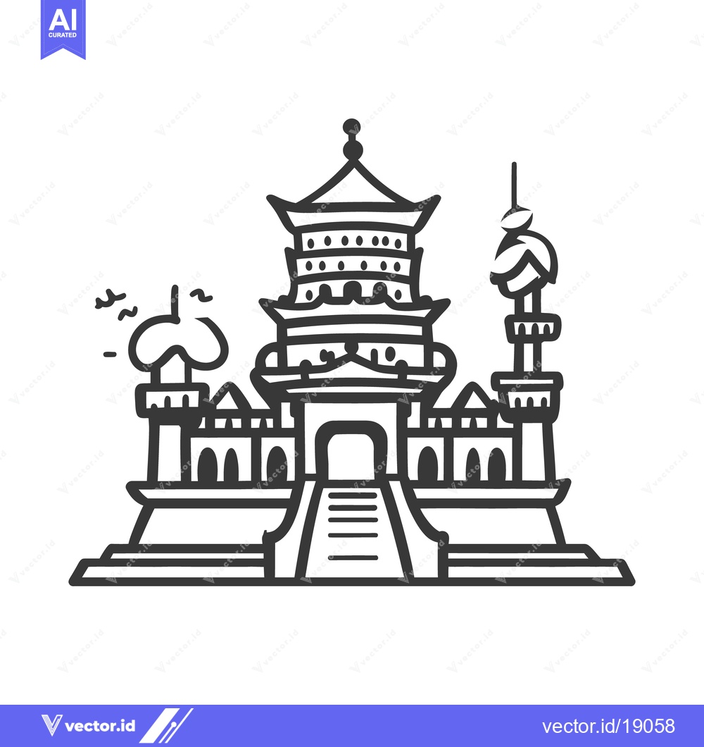 Premium Vector dari An illustrative black and white drawing of a tiered building