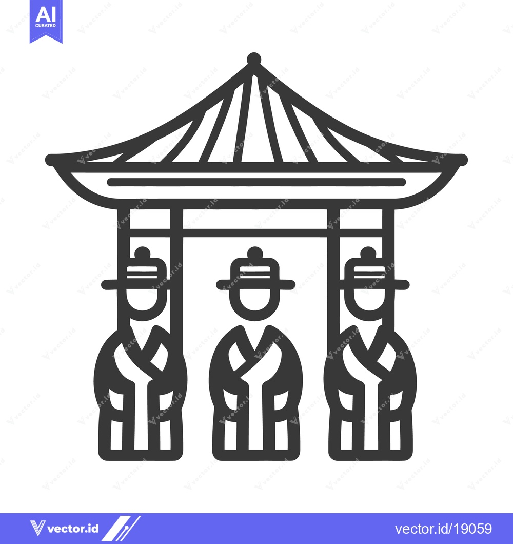 Premium Vector dari Three figures are standing under a traditional Asian style structure