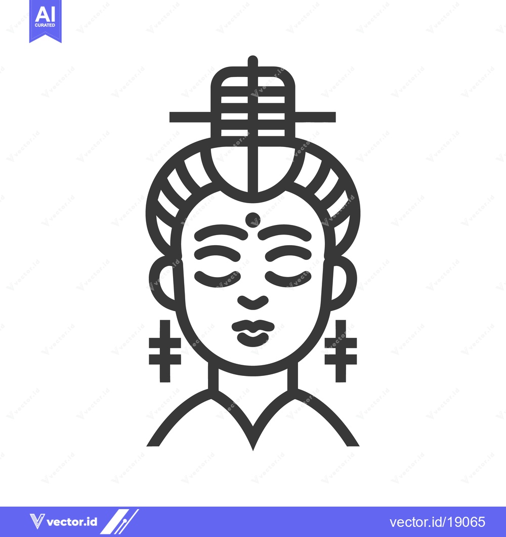 Premium Vector of A stylized portrait of a serene figure with traditional adornments