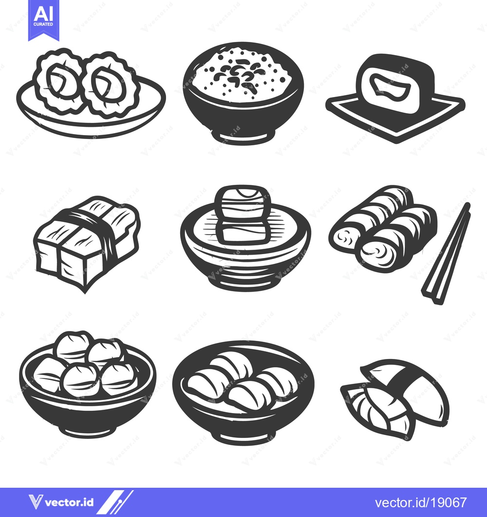 Premium Vector of Vector illustrations of various types of traditional food items