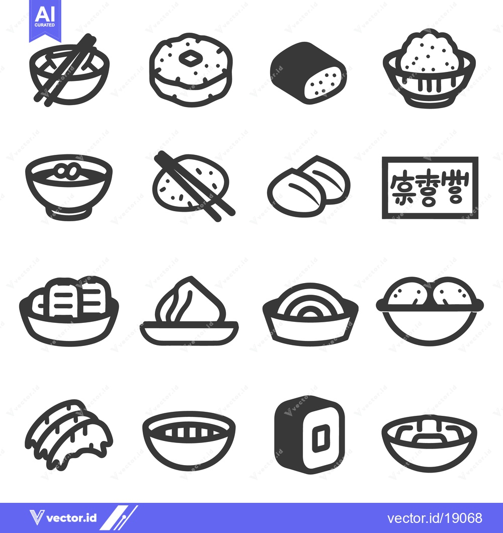 Premium Vector of Illustrations depicting several different varieties of asian cuisine m