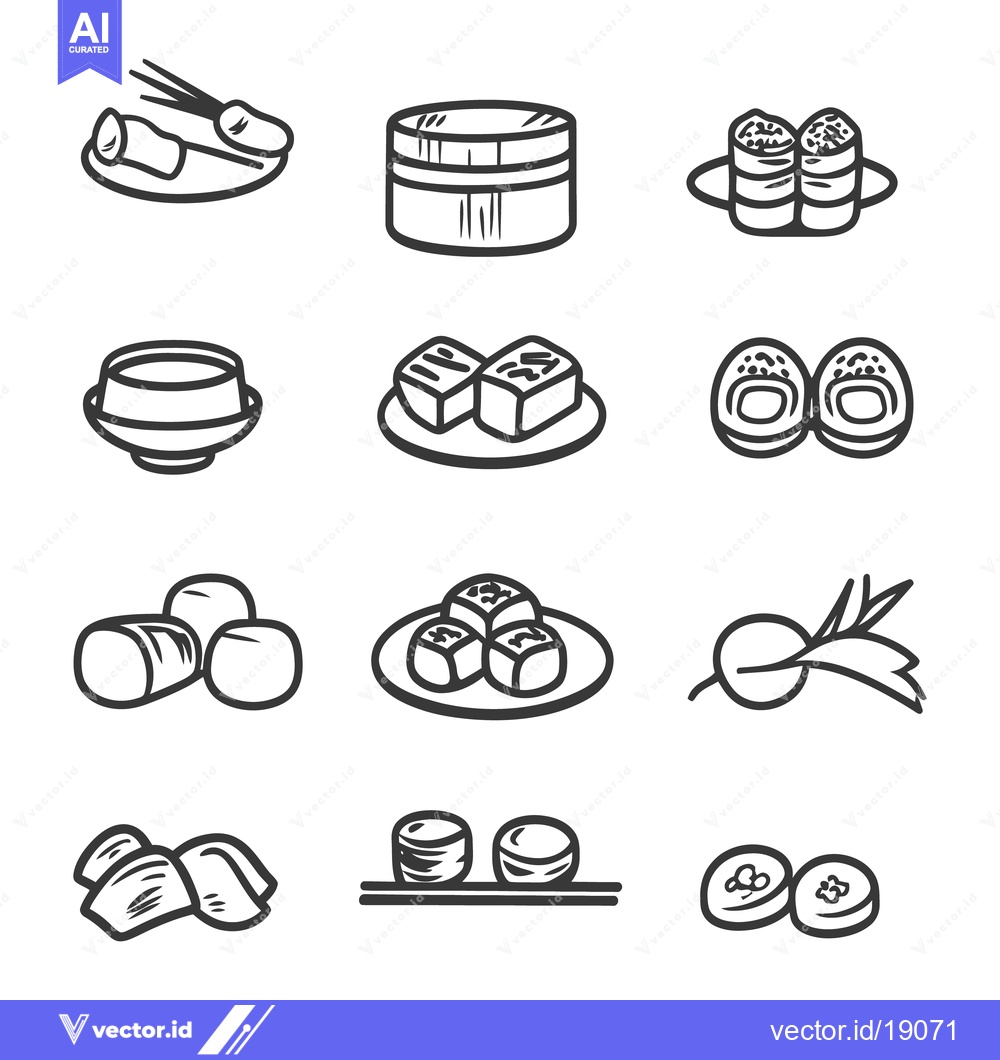 Premium Vector dari A monochrome illustration of various types of japanese food