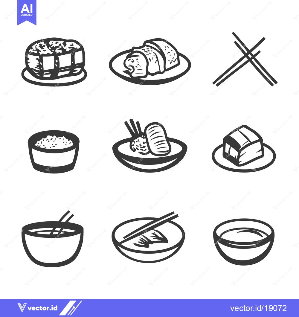 Premium Vector dari Outlined drawings of various dishes and chopsticks presented together