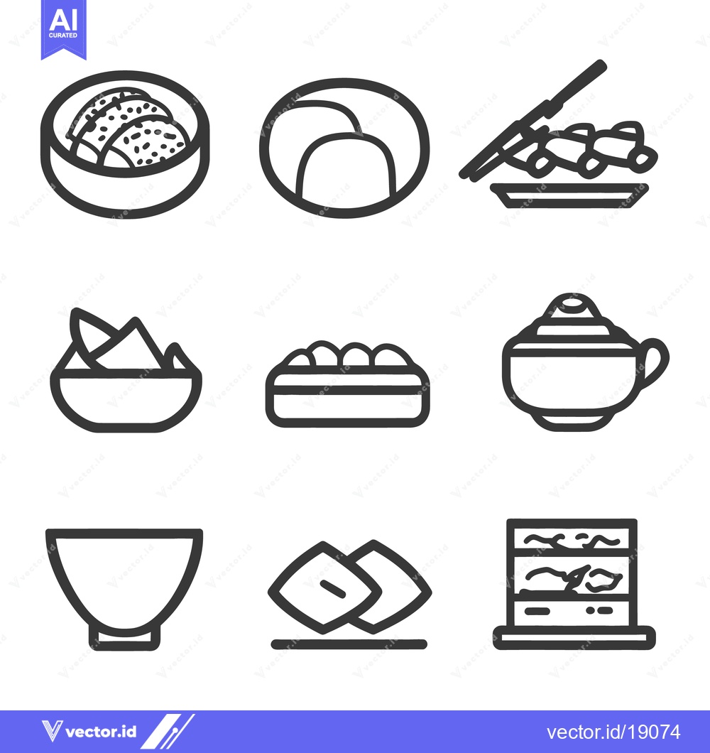 Premium Vector dari Nine different monochrome icons depicting various prepared food dishes