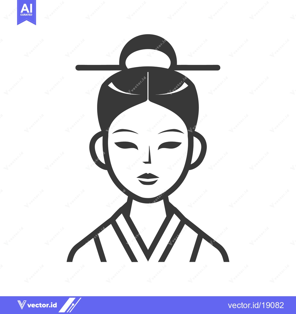 Premium Vector dari A stylized black and white portrait of an asian woman