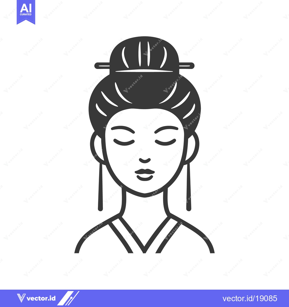 Premium Vector dari A stylized illustration of a serene woman with traditional hairstyle