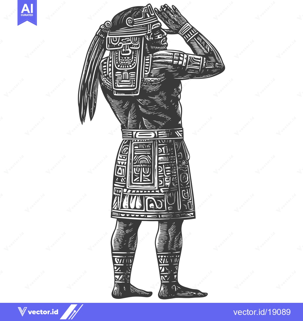 Premium Vector dari A Side View of an Aztec Warrior with Feathers