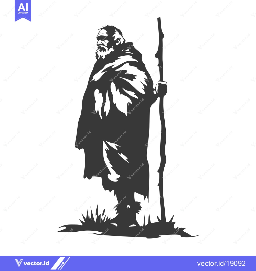Premium Vector of A Silhouetted Elderly Man Holding a Walking Stick