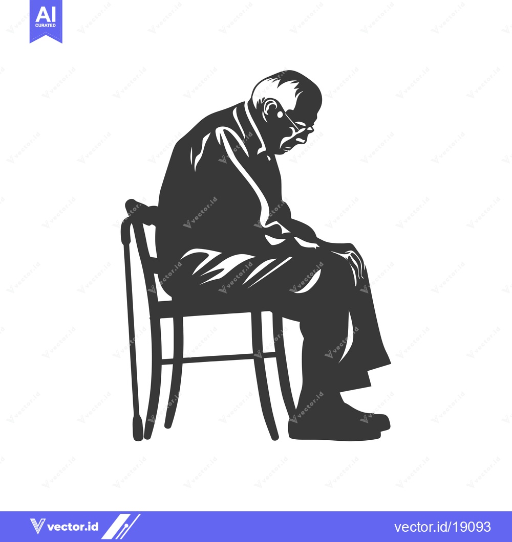 Premium Vector of A Silhouetted Elderly Man Sitting on a Chair