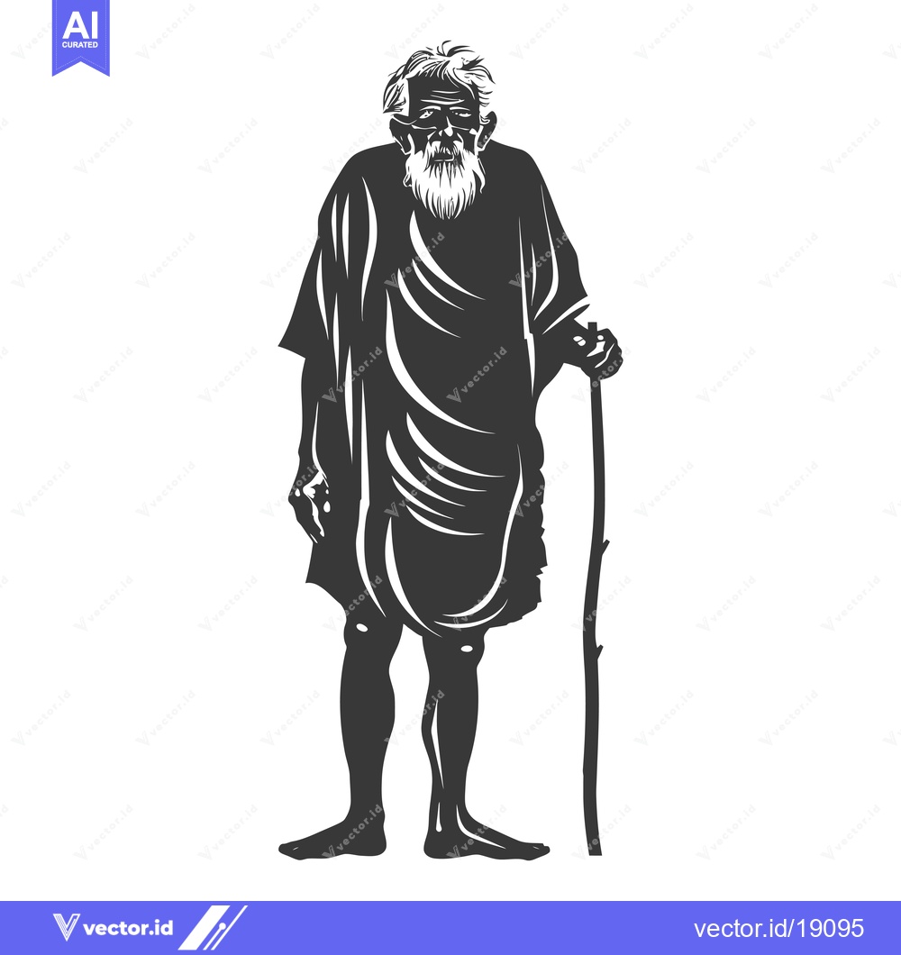 Premium Vector of A Silhouetted Illustration of an Elderly Man with a Long Beard and a W