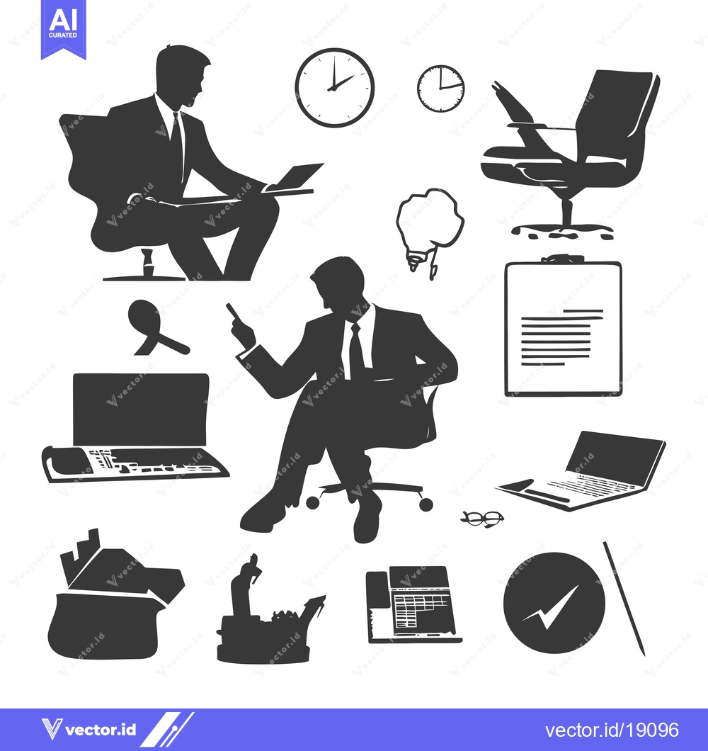 Premium Vector dari A Silhouetted Illustration of Two Businessmen Working at Their Desks
