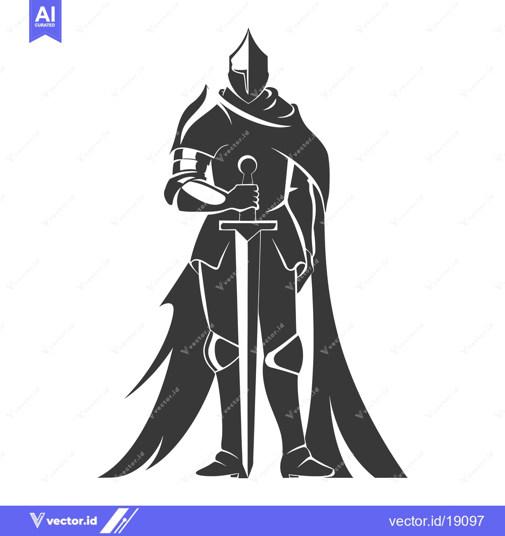 Premium Vector dari A Silhouetted Knight Holding a Sword