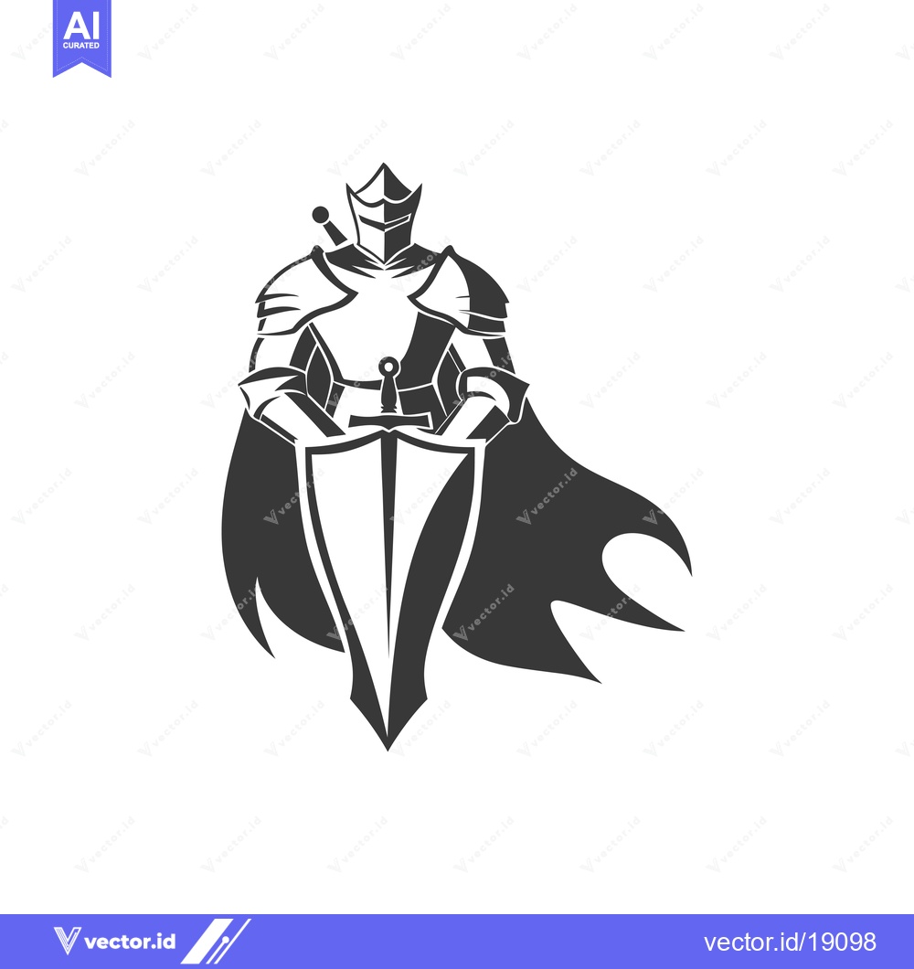 Premium Vector of A Silhouetted Knight Holding a Sword and Shield