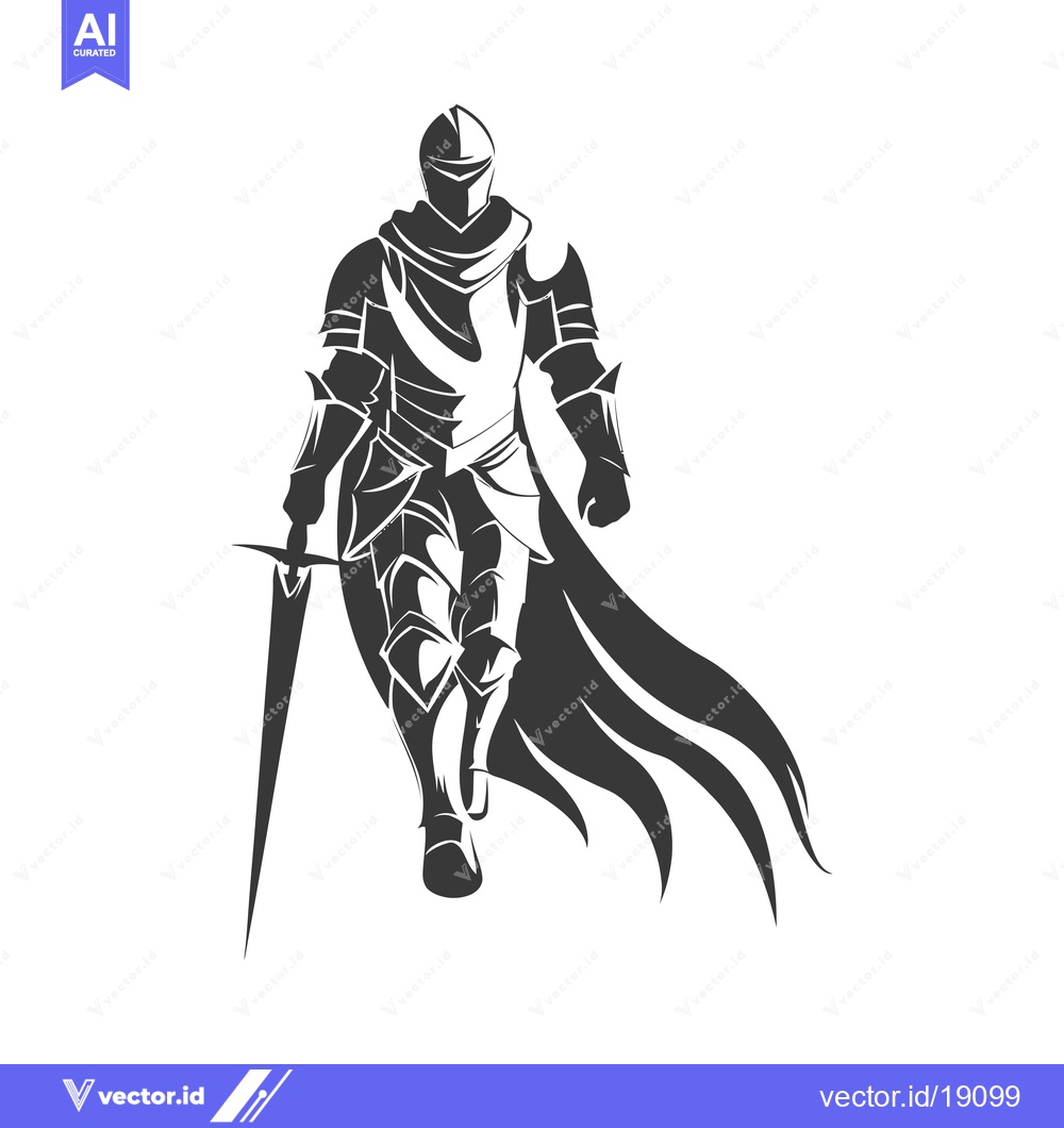 Premium Vector of A Silhouetted Knight in Full Armor Walking with a Sword