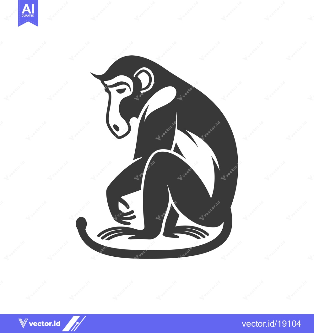 Premium Vector of A Silhouetted Monkey Sitting With Its Tail Curved Around Its Body