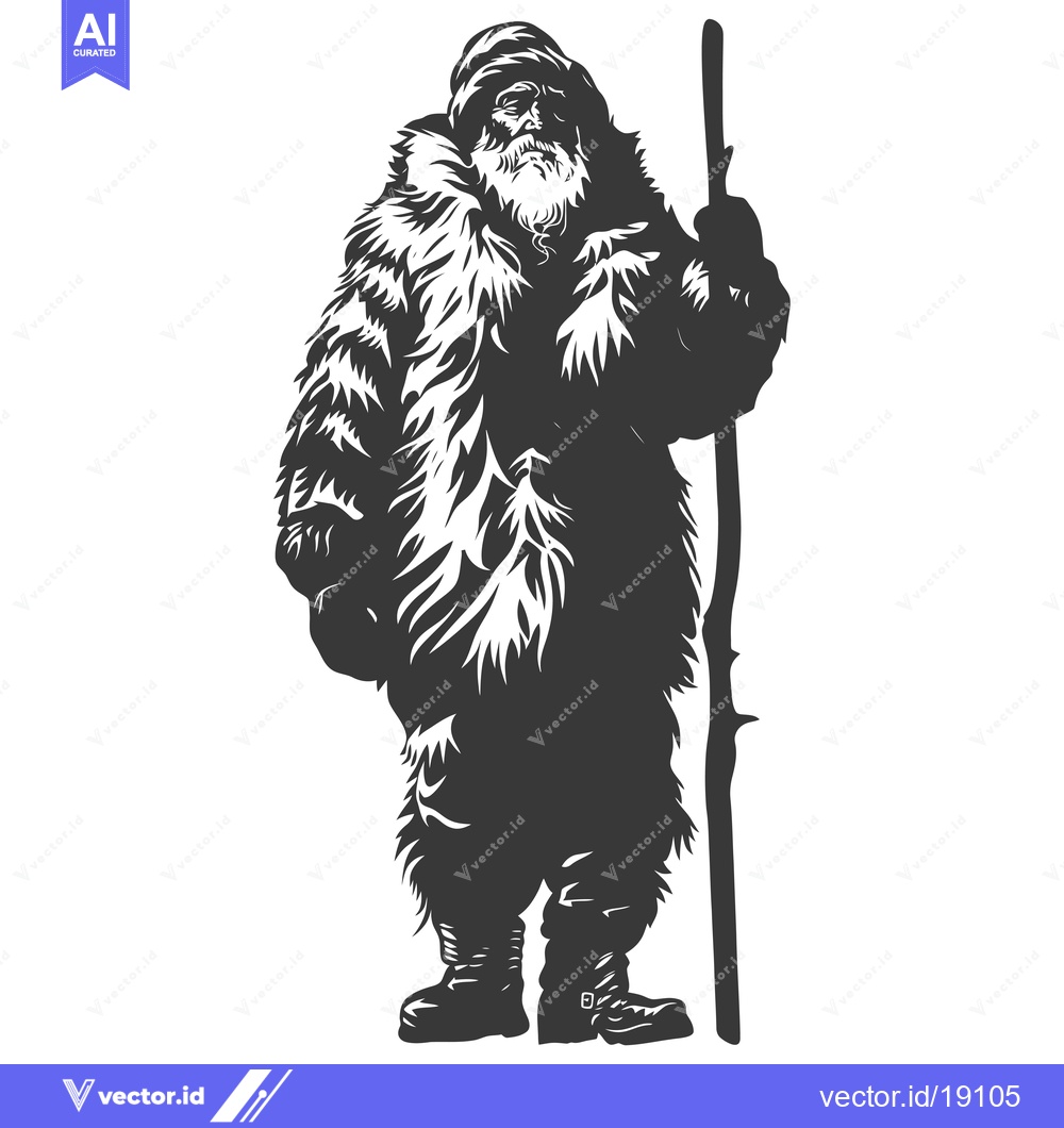 Premium Vector dari A Silhouetted Old Man Wearing a Fur Coat and Holding a Stick