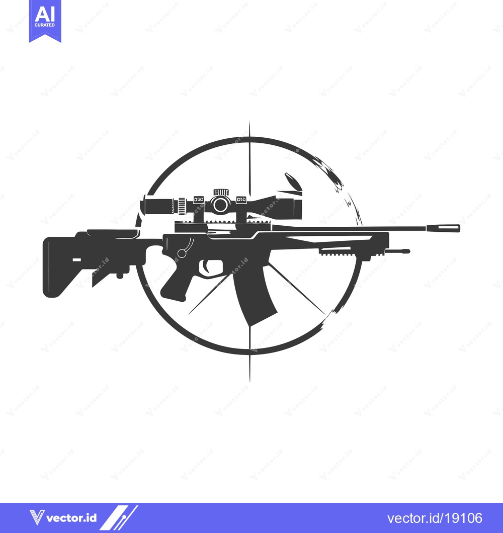 Premium Vector dari A Silhouetted Sniper Rifle With Scope and Crosshairs