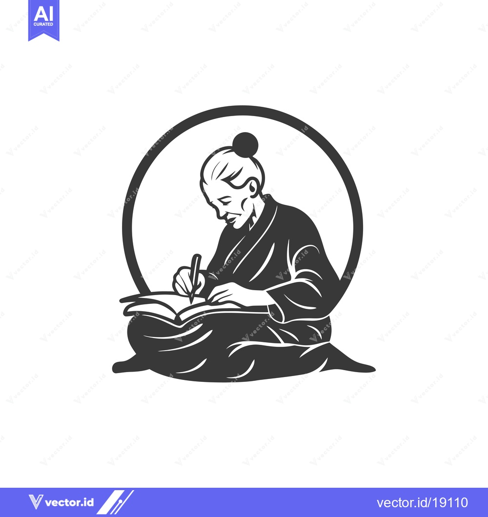 Premium Vector of A Silhouetted Woman Writing in a Book, Surrounded by a Circle