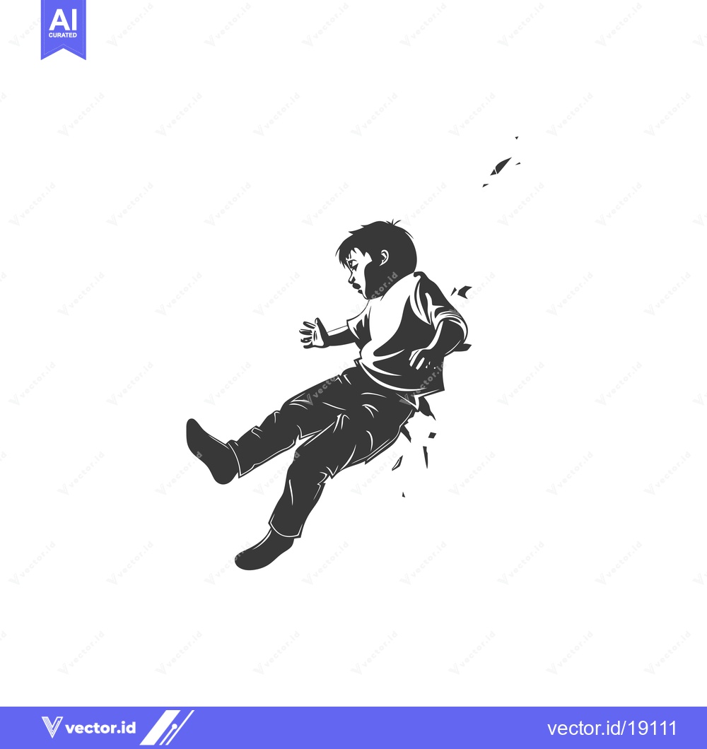 Premium Vector dari A silhouette of a boy falling through a shattered surface