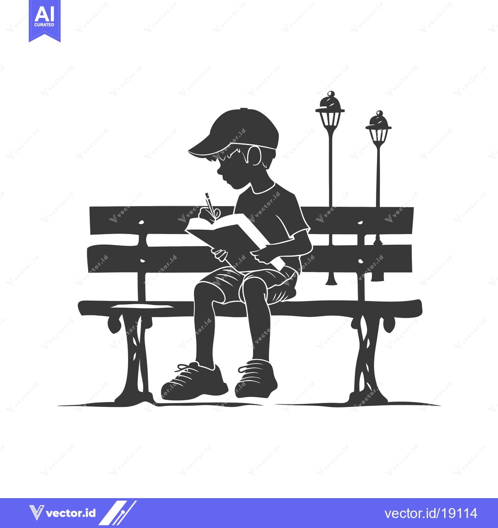 Premium Vector dari A Silhouette of a Boy Reading on a Bench