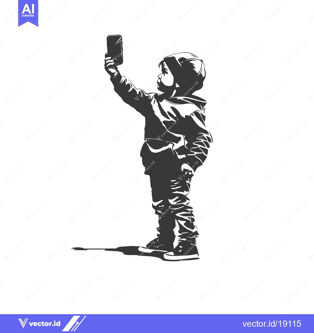 Premium Vector dari A Silhouette of a Boy Taking a Selfie with a Smartphone