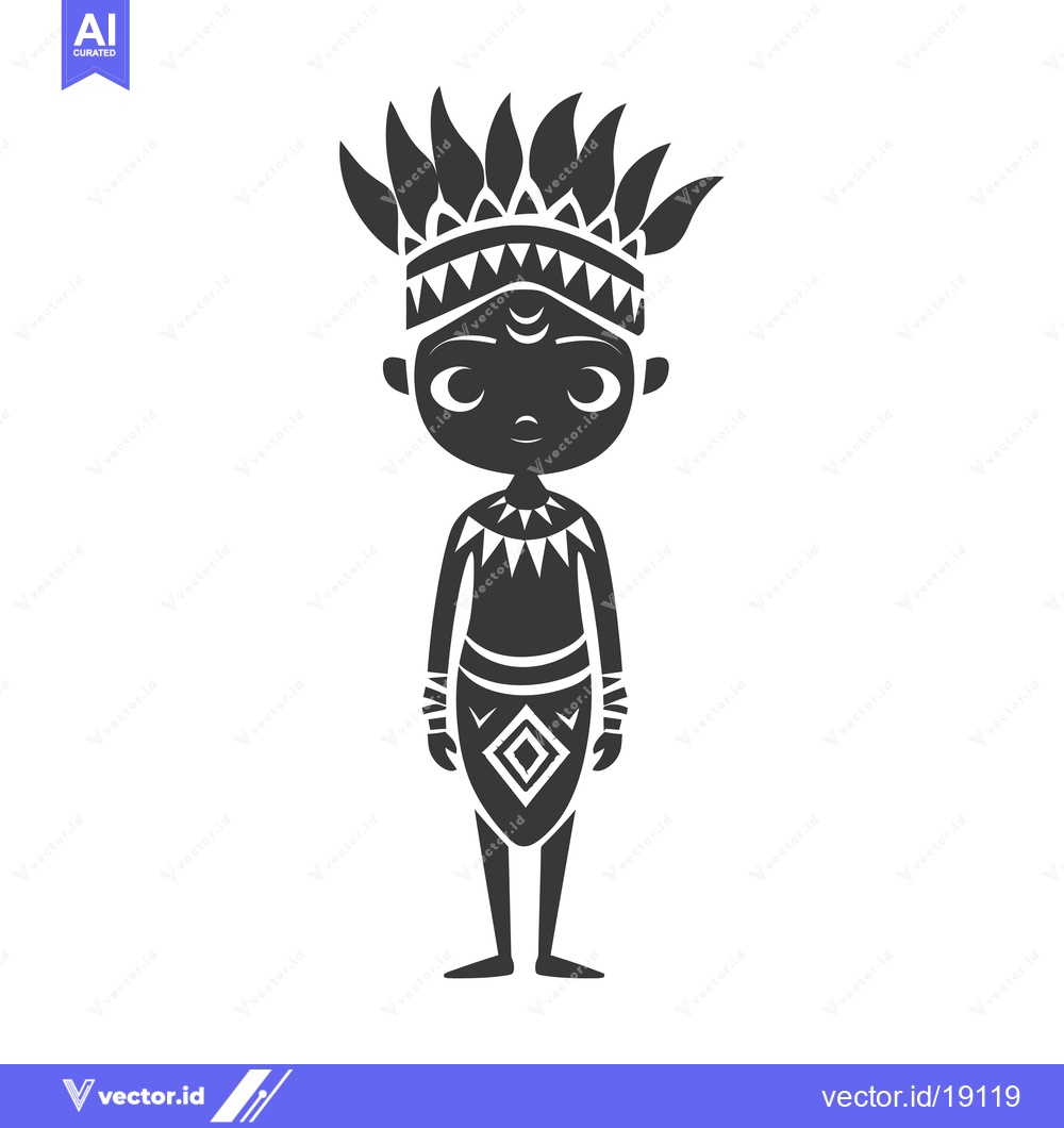Premium Vector dari A Silhouette of a Cartoon Tribal Person in Traditional Clothing
