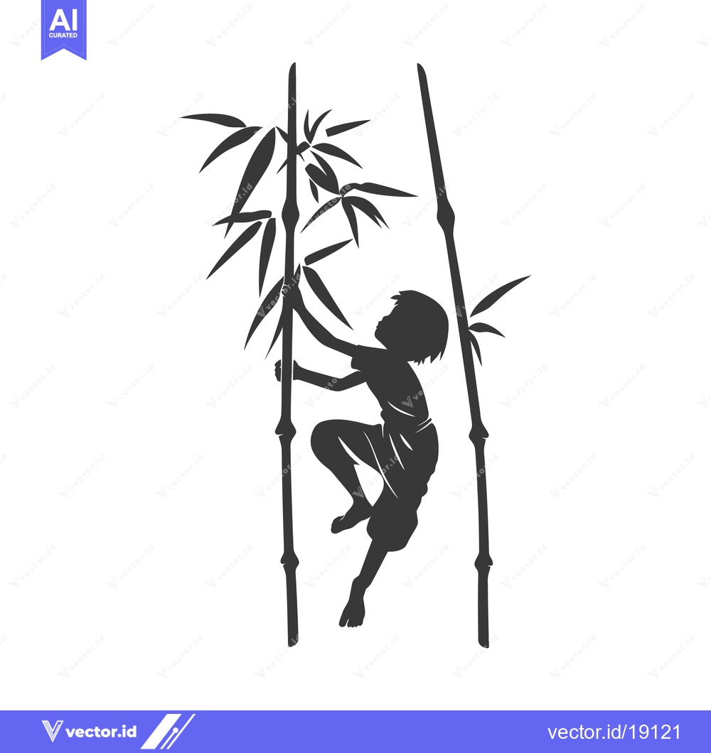 Premium Vector dari A Silhouette of a Child Climbing Bamboo Poles
