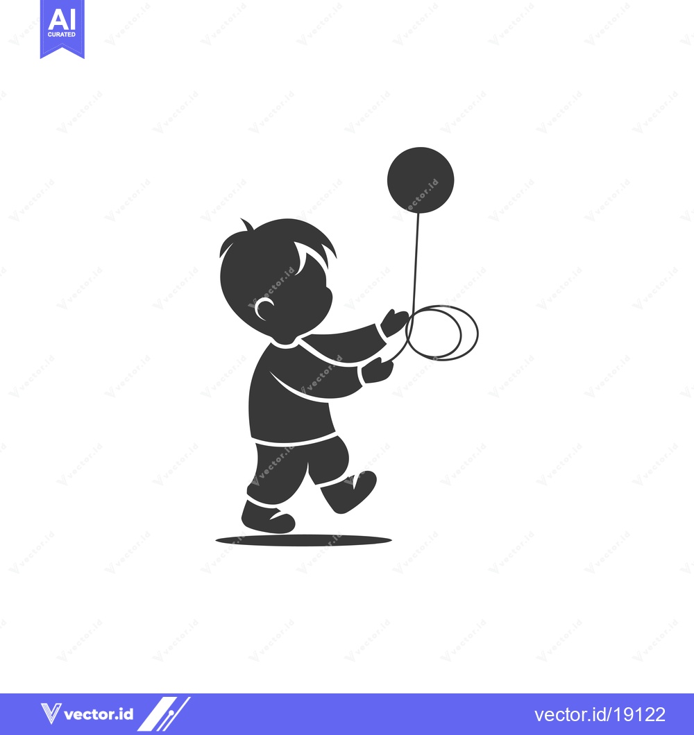 Premium Vector of A silhouette of a child holding a balloon