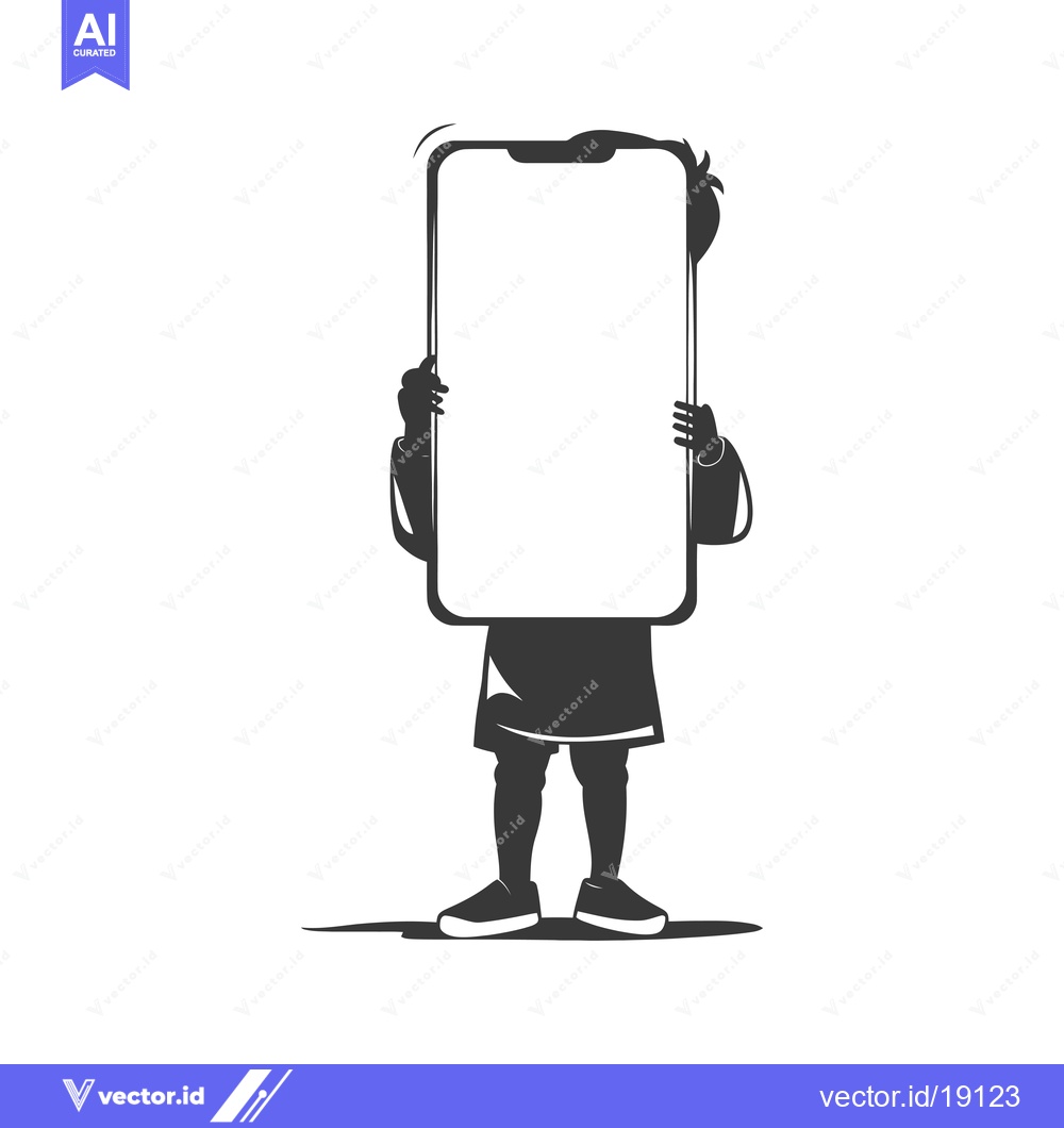 Premium Vector dari A Silhouette of a Child Holding a Large Smartphone