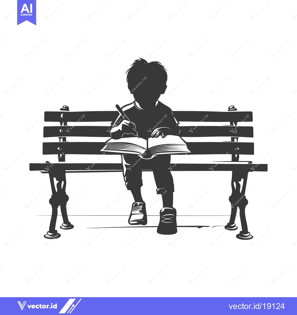 Premium Vector dari A Silhouette of a Child Sitting on a Bench, Reading and Writing