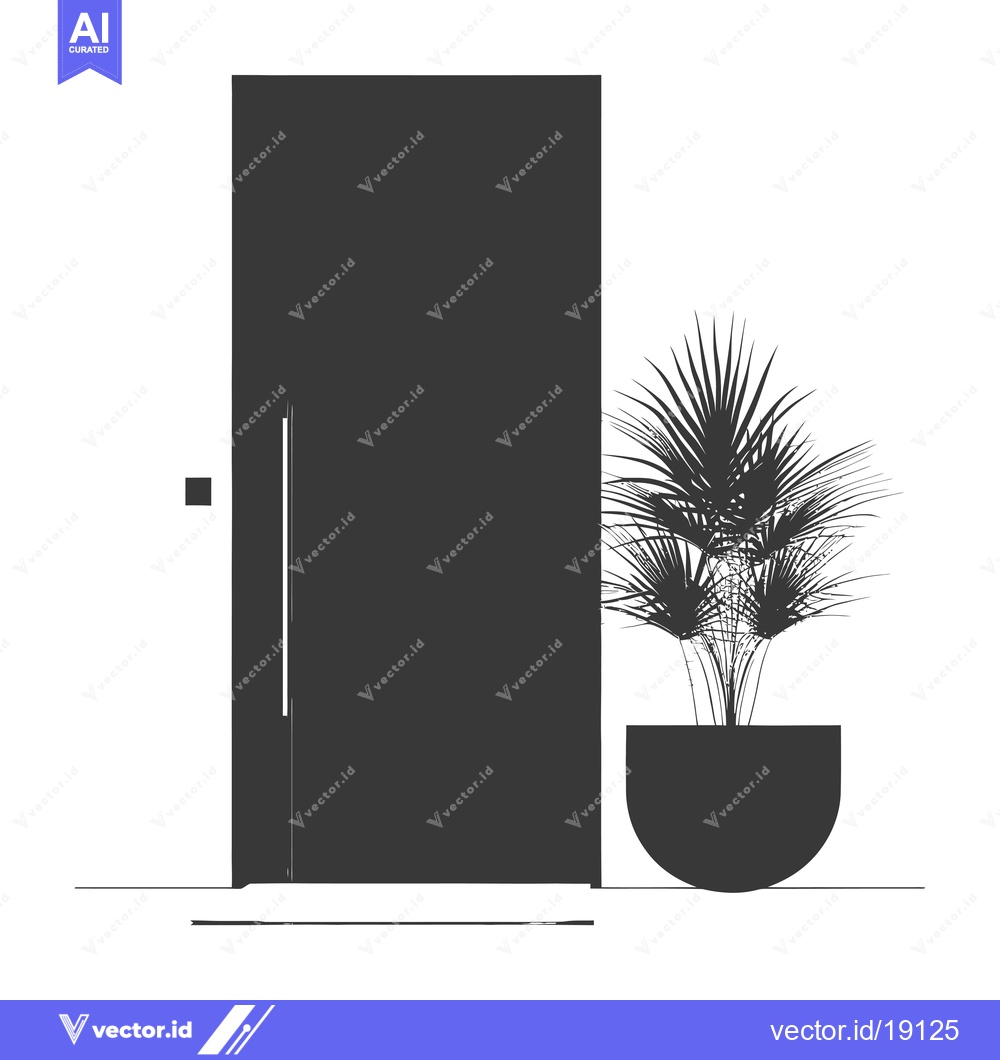 Premium Vector of A Silhouette of a Door with a Plant in a Pot