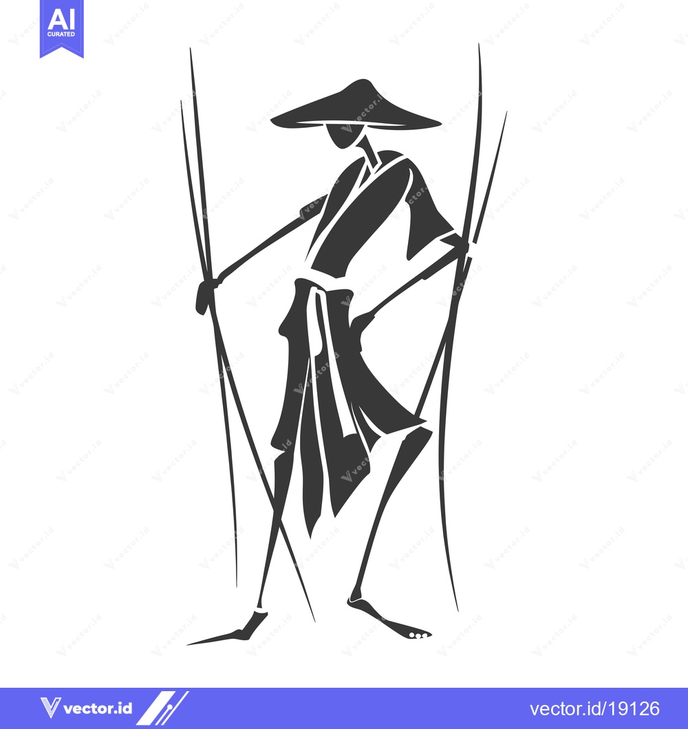 Premium Vector dari A Silhouette of a Figure in Traditional Asian Clothing with a Wide-Bri