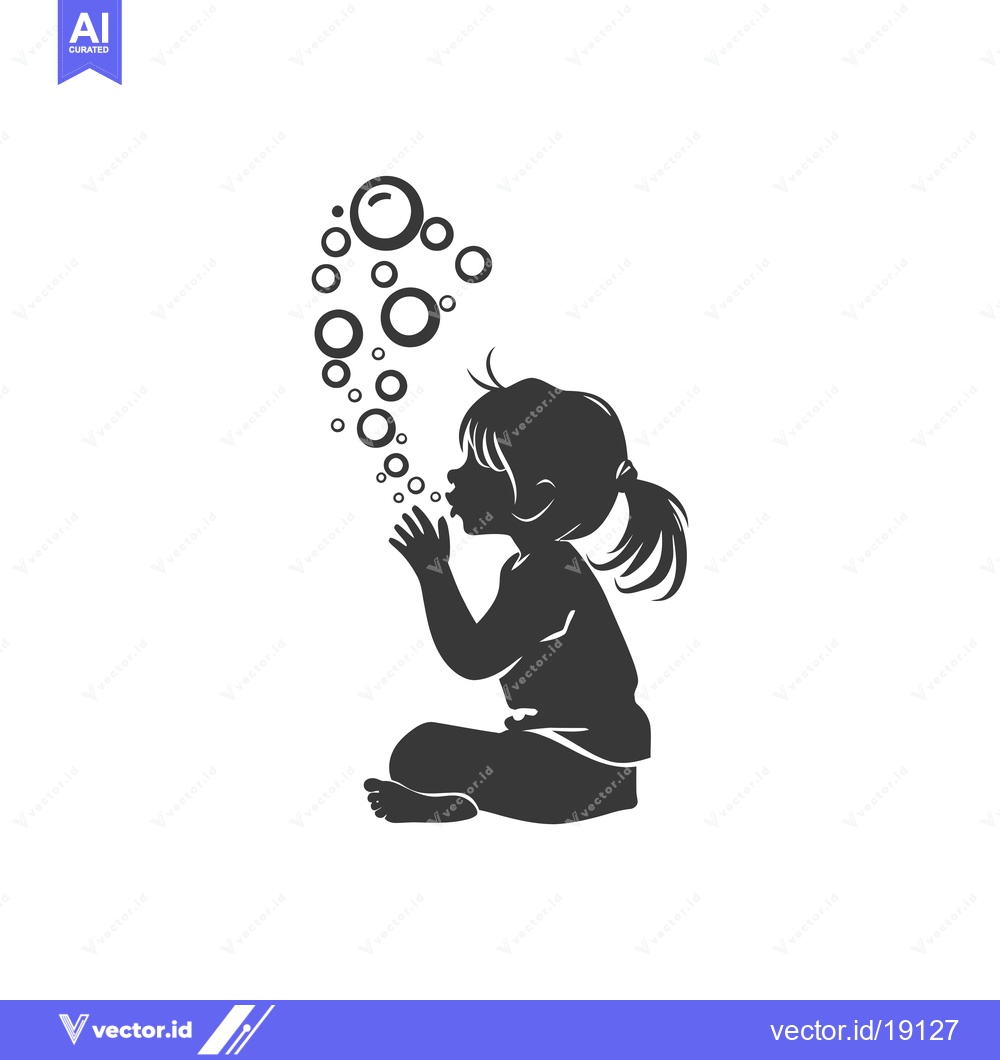 Premium Vector of A Silhouette of a Girl Blowing Bubbles