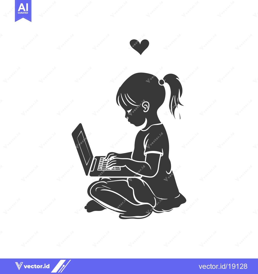 Premium Vector dari A Silhouette of a Girl Using a Laptop with a Heart Above Her Head